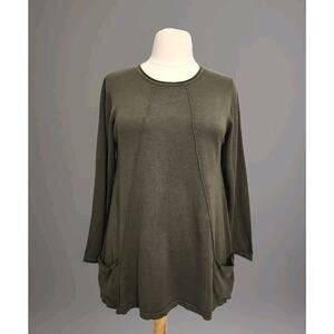 Hannah Army Green Pocket Long Tunic Sweater Size XL